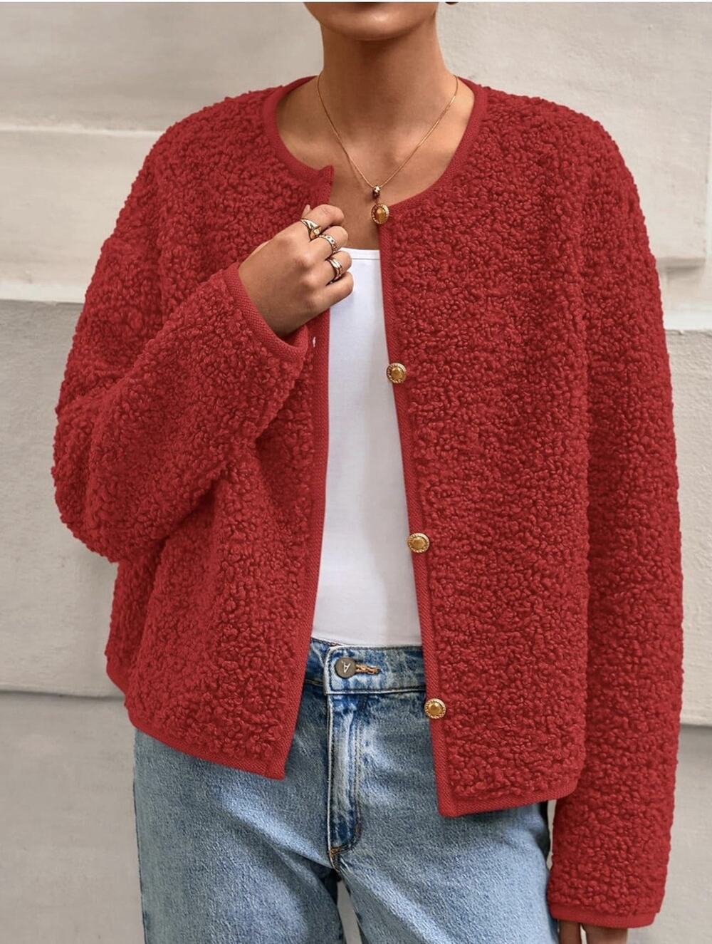 Prettygarden Fleece Sherpa Boxy Coat Red Women’s XXL
